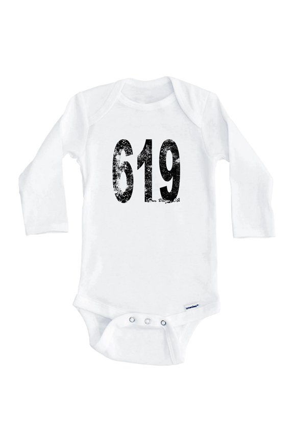 619 San Diego California Area Code One Piece Baby Bodysuit - One Piece Baby Bodysuit (Long Sleeve), 3-6 Months White