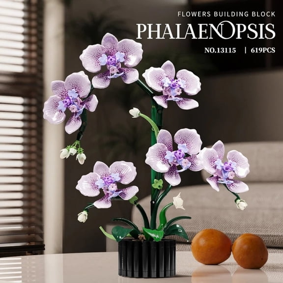 619PCS Phalaenopsis Building Blocks Flowers Orchid Potted Plants Simulation Model Home Decor Kids Puzzle Toy Girls Birthday Gift