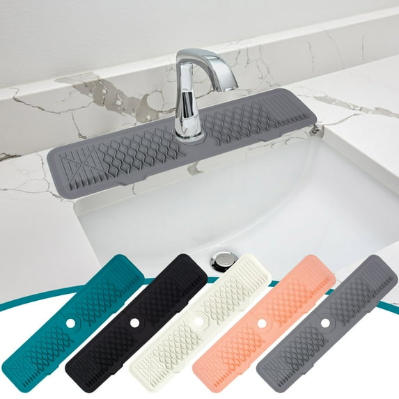 61CM Foldable Sink Mat Anti-Slip Kitchen Bathroom Countertop Drying Pad with Sloped Design Heat-Resistant Dish Draining Mat Food Grade Material Multi Purpose Counter Organizer Water Diverting Tray