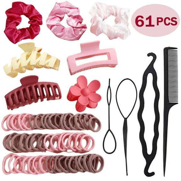 61PCS Hair Accessories Set for Women Hair Clips, Elastic Hair Ties, No-Crease Bands & Styling Tools Multi-Functional Hair Styling Kit