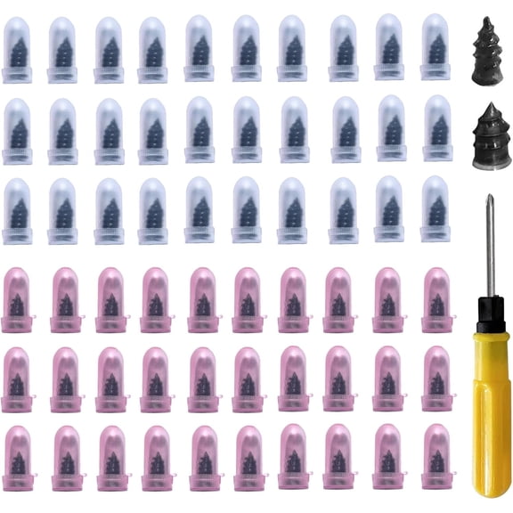 61PCS Tire Repair Kit, Self-Service Tire Repair Nails Rubber Tire Plug Kit with Screwdriver Tool, Emergency Tubeless Tire Repair for Car Motorcycle Truck SUV No Need Remove Tire