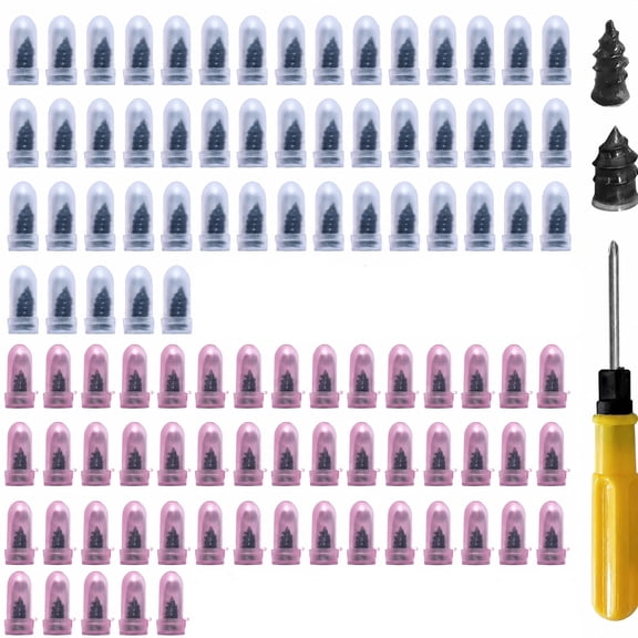 100PCS Tire Repair Kit, Self-Service Tire Repair Nails Rubber Tire Plug Kit with Screwdriver Tool, Emergency Tubeless Tire Repair for Car Motorcycle Truck SUV No Need Remove Tire