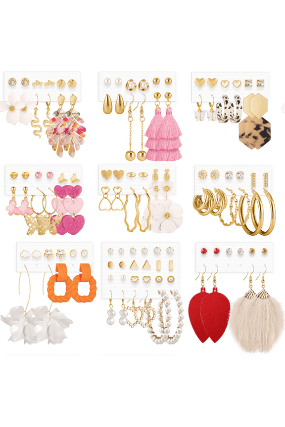 61Pairs Earrings Set for Women, Fashion Tassel Earrings Acrylic Hoop Stud Drop Dangle Earrings for Birthday Party, Assorted Styles and Colors