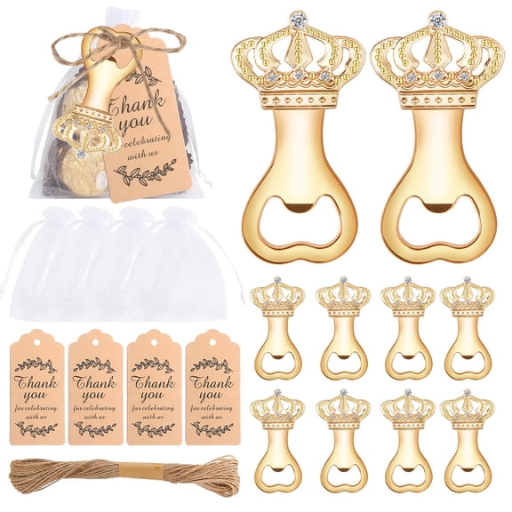 61Pcs Crown-Shaped Bottle Opener Set with White Tulle Bags, Thank You Cards & Jute Twine, Perfect Wedding Favors, Bridal Shower, Birthday Party Gifts, Ideal for Guest Souvenirs & Special Occasions