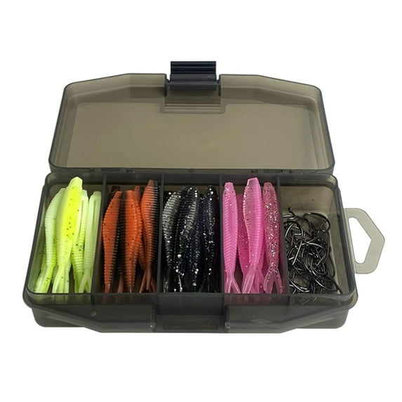 61Pcs Fishing Lures Soft Fish Lures with Crank Hook Fork Tail Swimbaits Lures Fork Tail Swimbaits, Soft Artificial Lures