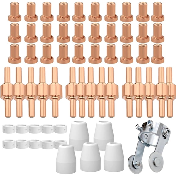 61Pcs PT31 Plasma Cutting Consumables with PT-31 Roller Guide Fit CUT-40 CUT-45 CUT-50D JG-40 LG-40 CT-312 Plasma Cutter Torch Nozzle Electrode Accessories