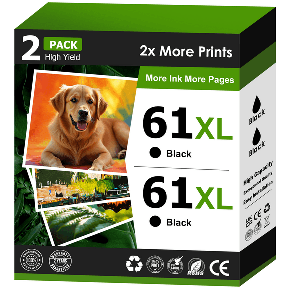 61 Black Ink Compatible for HP 61 Black Ink for HP 61XL Black Ink Cartridge (2 Black)