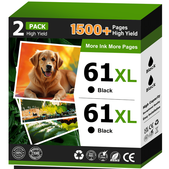 61 Black Ink Compatible for HP 61 Black Ink for HP 61XL Black Ink Cartridge (2 Black)