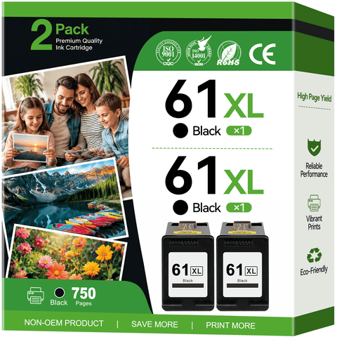 61 Black Ink Compatible for HP 61 Black Ink for HP 61XL Black Ink Cartridge (2 Black)