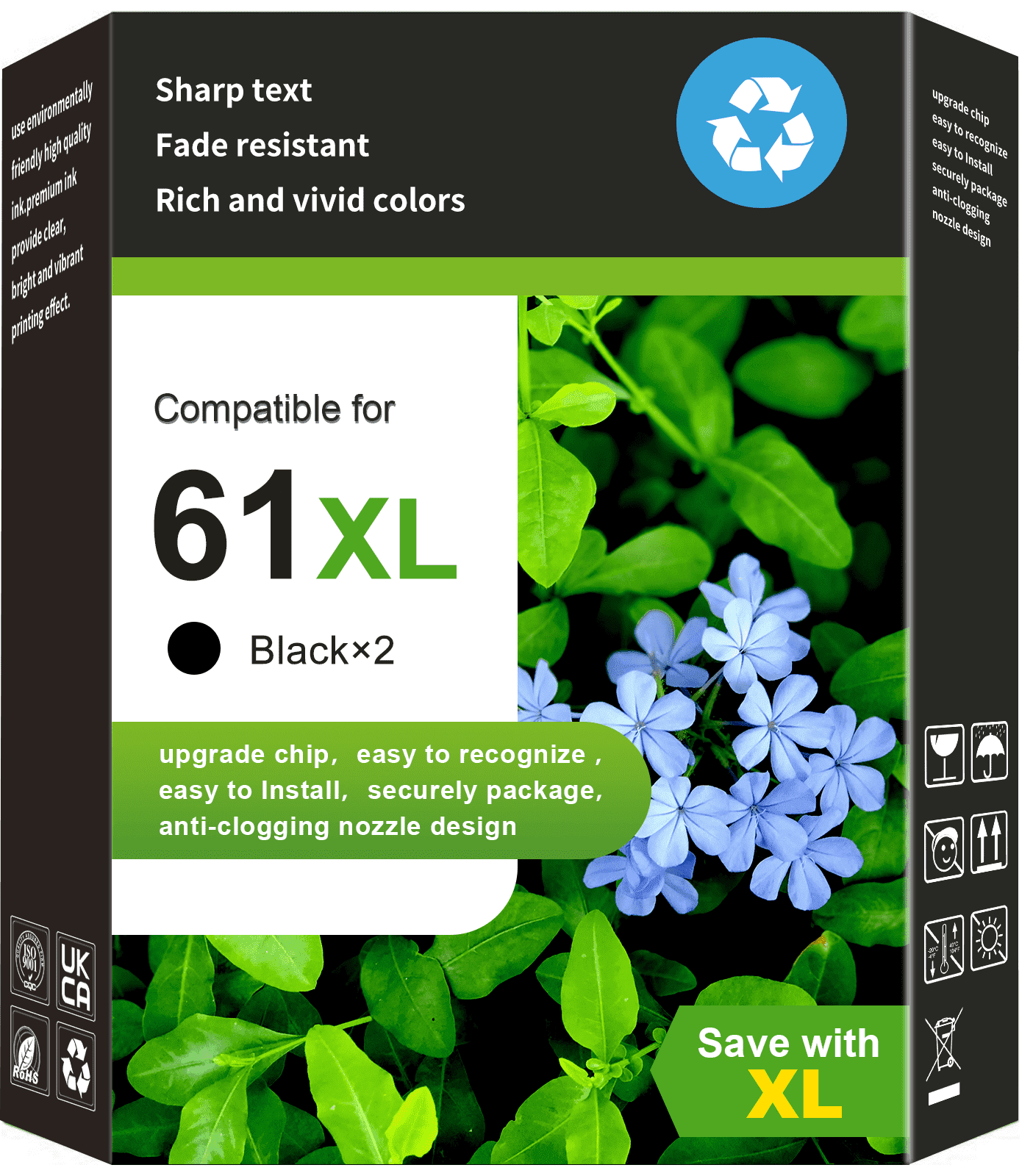 61XL Black Ink Cartridge Compatible for HP 61 Black Ink  (2 Pack)