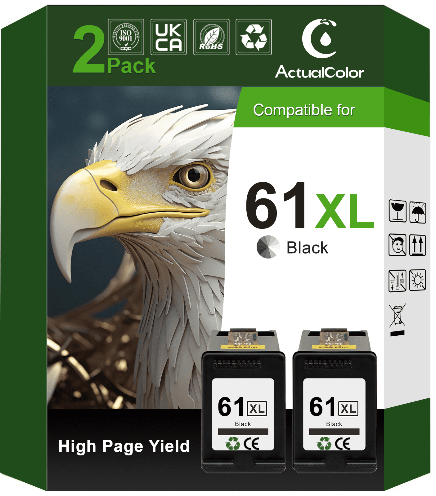 HP 61XL High Yield Black Ink Cartridge - 2 Pack for DeskJet & Envy ...