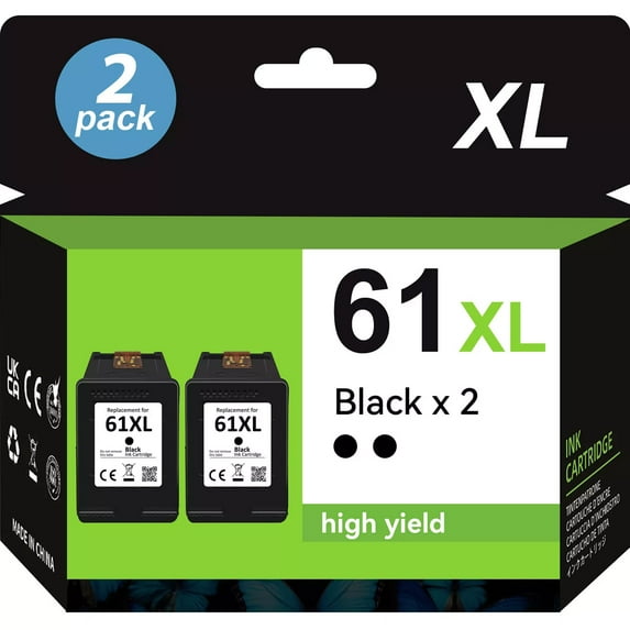 61XL Black Printer Cartridge Combo Pack Compatible for HP Envy 4500 5530 5534 5535 Printer(2 Pack)