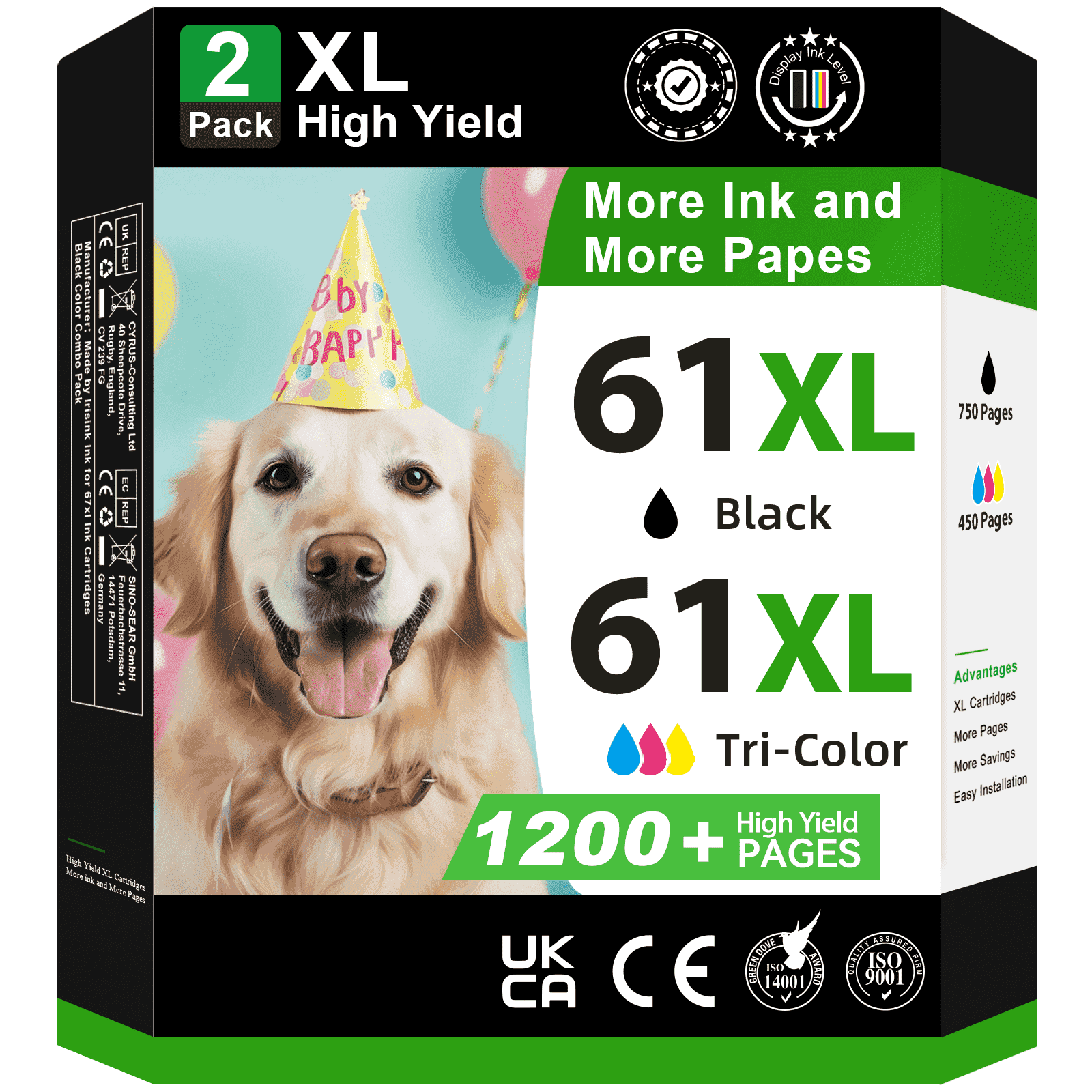 61 Ink Cartridges Compatible for HP 61XL Printer Ink Combo Pack for Officejet 4635 4636 Envy 4500 5530 Deskjet 2548 3512 (Black/Tri-color)