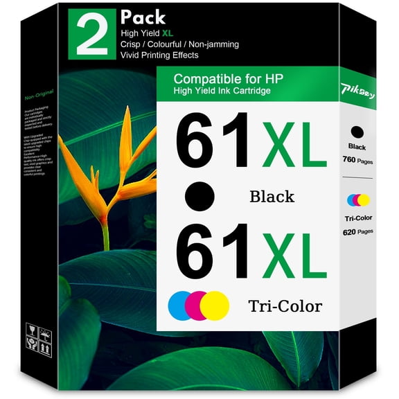 61XL Ink Cartridge 2-Pack Black/Tri-color Compatible for HP 61 Ink Cartridges for DeskJet 1000 1510 2050 Officejet 2620 4630 Envy 4500 5530 Printers
