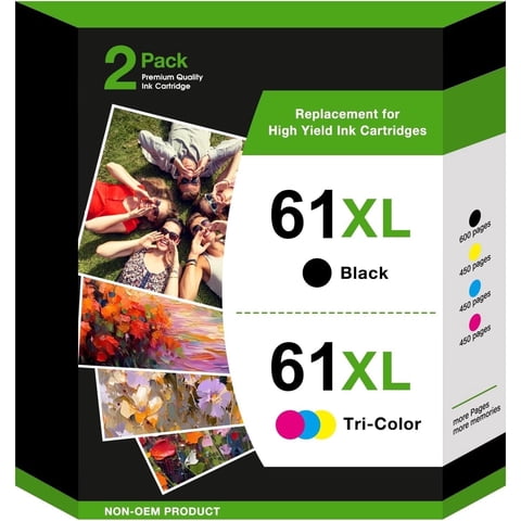 61XL Ink Cartridges Compatible for HP 61 Black/Tri-color Ink Work for HP Envy 4500 5530 4502 Officejet 4630 4635 Deskjet 1000 1010 1512 Printer (2 Pack)