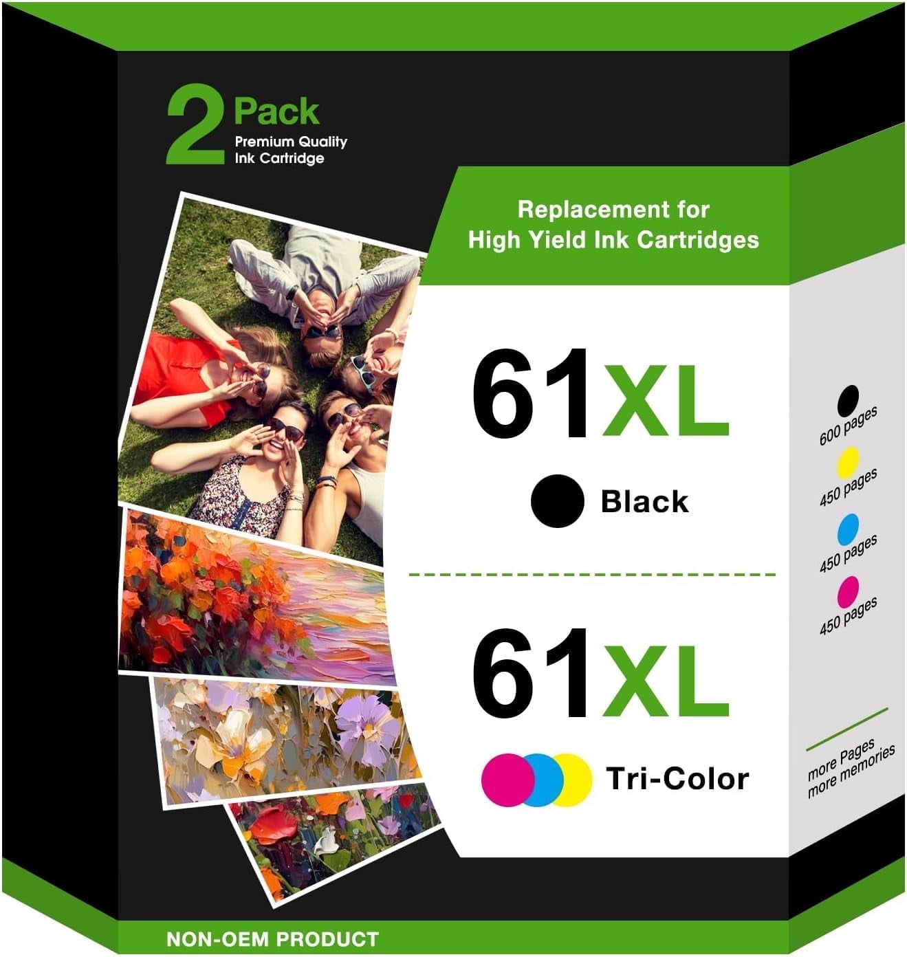 61XL Ink Cartridges Compatible for HP 61 Black/Tri-color Ink Work for HP Envy 4500 5530 4502 Officejet 4630 4635 Deskjet 1000 1010 1512 Printer (2 Pack)