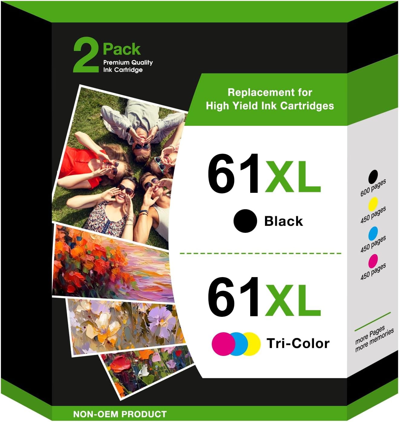 61XL Ink Cartridges Compatible for HP 61 Black/Tri-color Ink Work for Envy 4500 5530 4502 Officejet 4630 4635 Deskjet 1000 1010 1512 Printer (2 Pack)