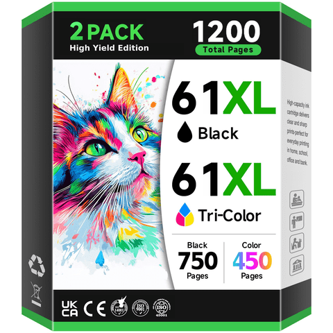 61XL Ink Cartridge Compatible for HP 61 Ink Cartridge Combo Pack for Envy 4500 4502 5530 DeskJet 2512 2542 2540 2544 OfficeJet 4630 Printer (1 Black,1 Color)