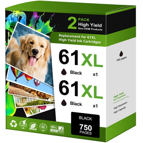 61XL Ink Cartridge Compatible for HP 61 Black Ink for Printer Envy 4500 5530 4502, 2 Pack 61XL Black Ink Cartridge