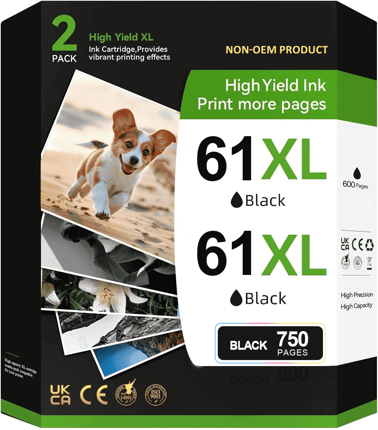 61XL Ink Cartridge Compatible for 61 Black Ink Cartridges for Envy 4500 5530 5534 5535 Deskjet 1000 1010 1510 2540 3050 Officejet 2620 4630 4635 (Black, 2-Pack)
