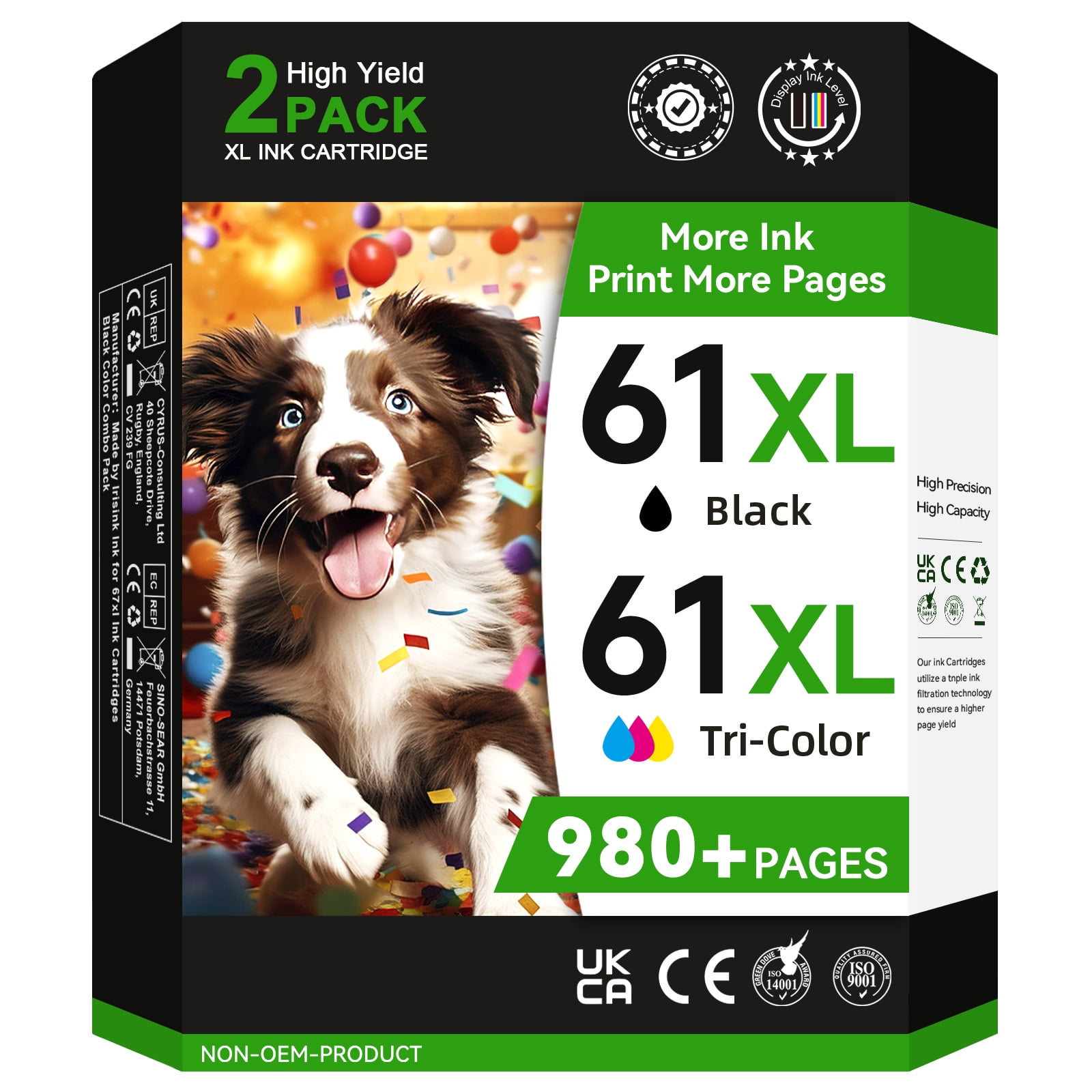 HP 61XL High Yield Ink Cartridges (2-Pack, Black, Tri-color ...