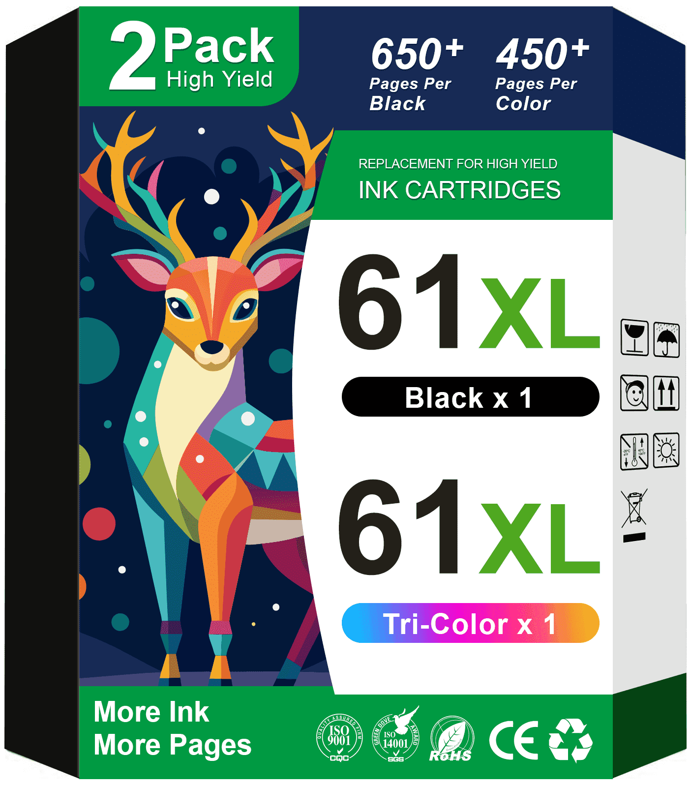61 Ink Compatible for HP 61 Ink Cartridge Combo Pack for HP Printer Ink 61 for Envy 4500 4502 5530 (Black Tri-Color)