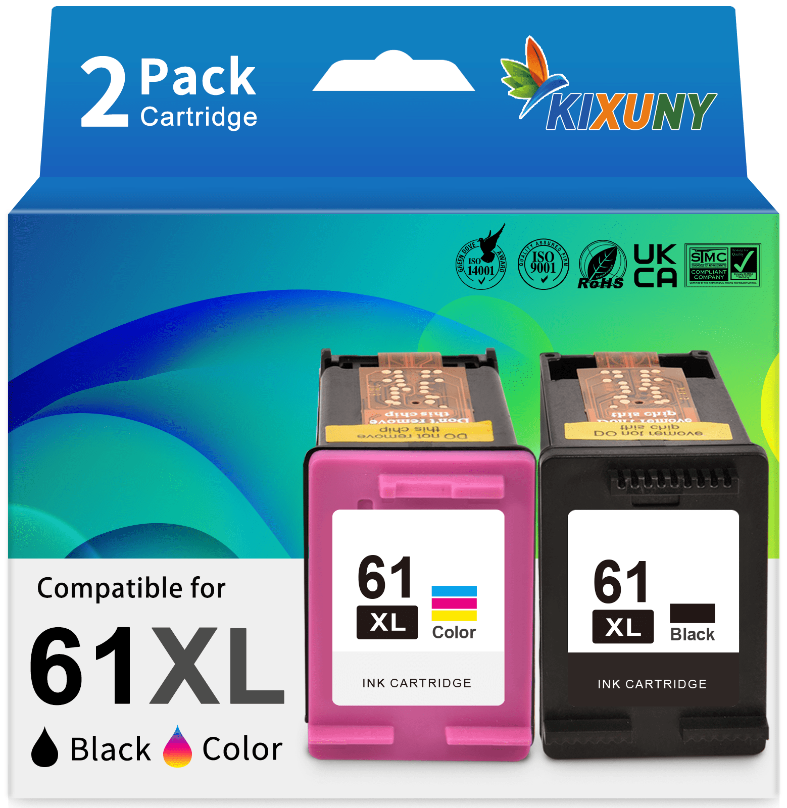 61XL Ink Cartridges Compatible for HP 61 Ink Cartridge Combo Pack for Printer Ink 61 for Envy 4500 4502 5530 ( Tri-color Black)