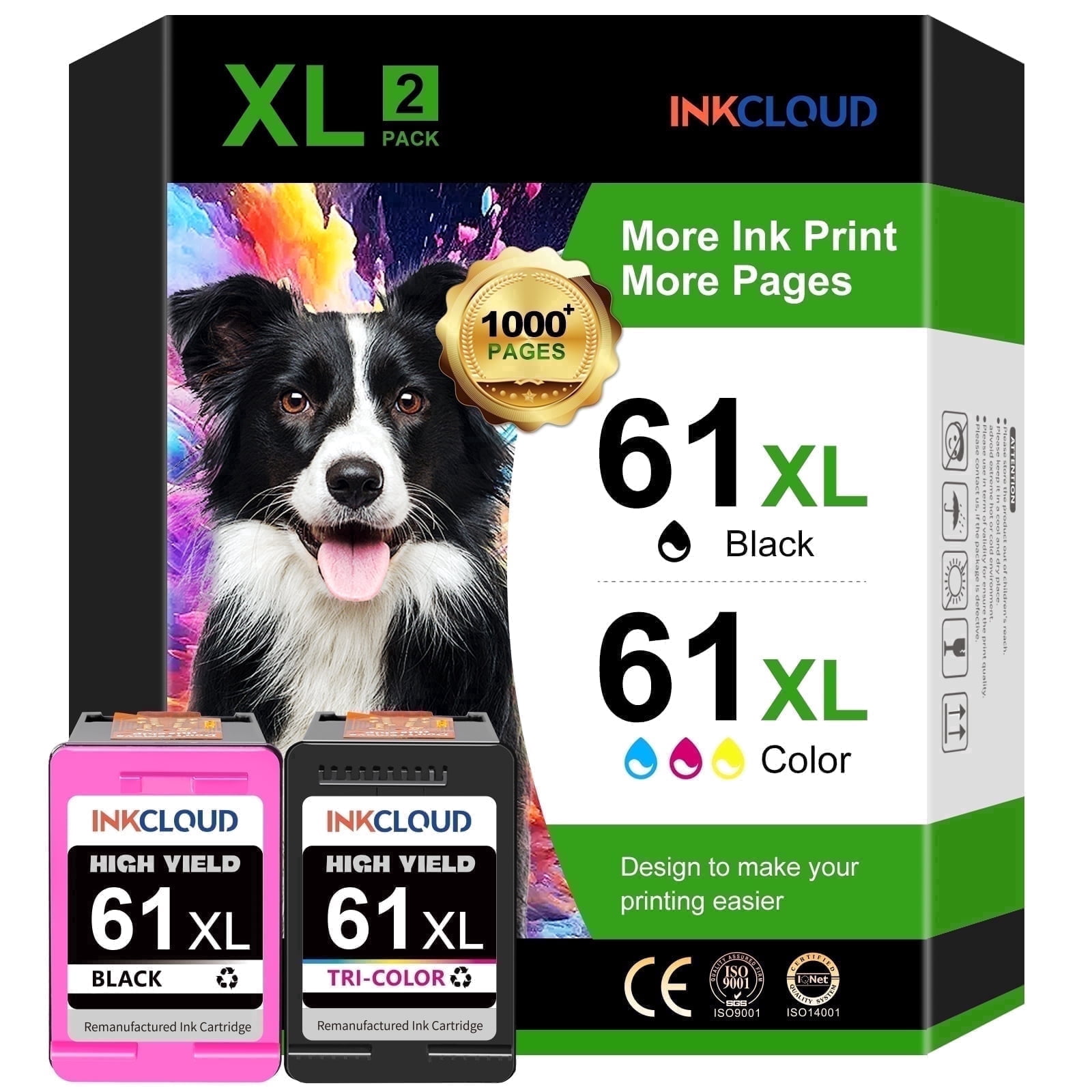 61XL Black & Color Ink Cartridges Compatible for 61 Printer ink 61 for Deskjet 2541 OfficeJet 4630 Envy 4501 4500 Printer (Black,Tti-color)