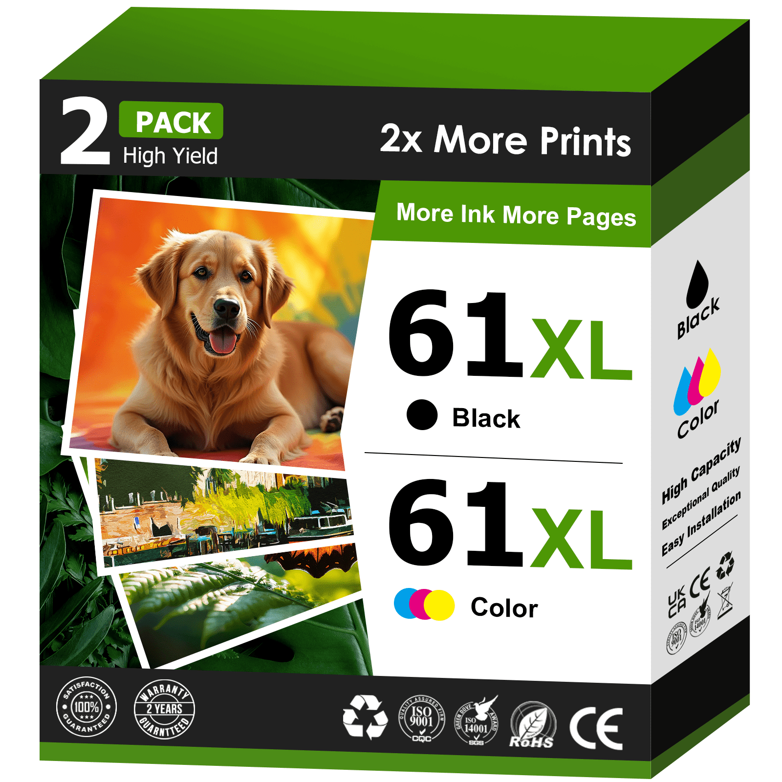 61 Ink Compatible for HP 61 Ink Cartridge Combo Pack for HP Ink 61XL (Black, Tri-Color)