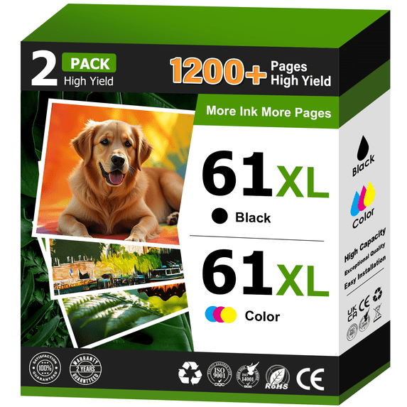 61 Ink Compatible for HP 61 Ink Cartridge Combo Pack for HP Ink 61XL (Black, Tri-Color)