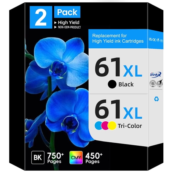 61XL Ink Compatible for HP 61 Ink Cartridges for Printer Ink HP 61 Black and Color Work for Envy 4500 5530 4502 5535 Officejet 4630 4632 4635,2Pack