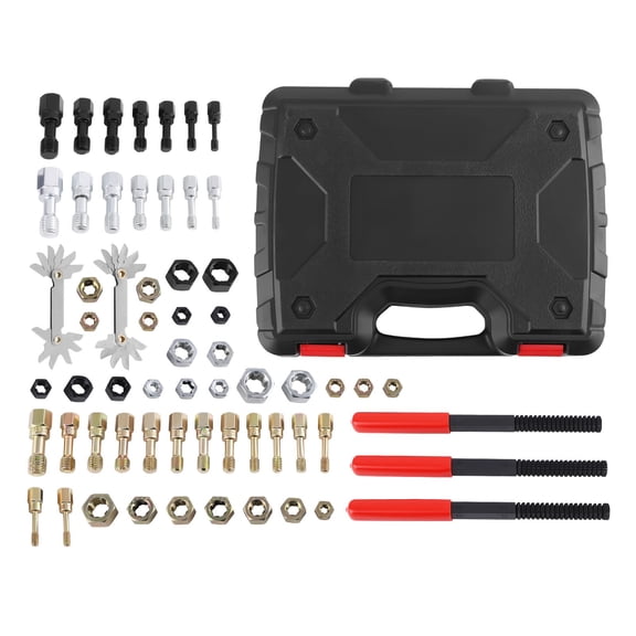 61pc Automotive Thread Chaser Kit SAE Metric UNC UNF, Steel Tap and Die Set for Damaged Bolt Repair, Engine Oil Hole Maintenance, Color-Coded Tools, SKU 34235266