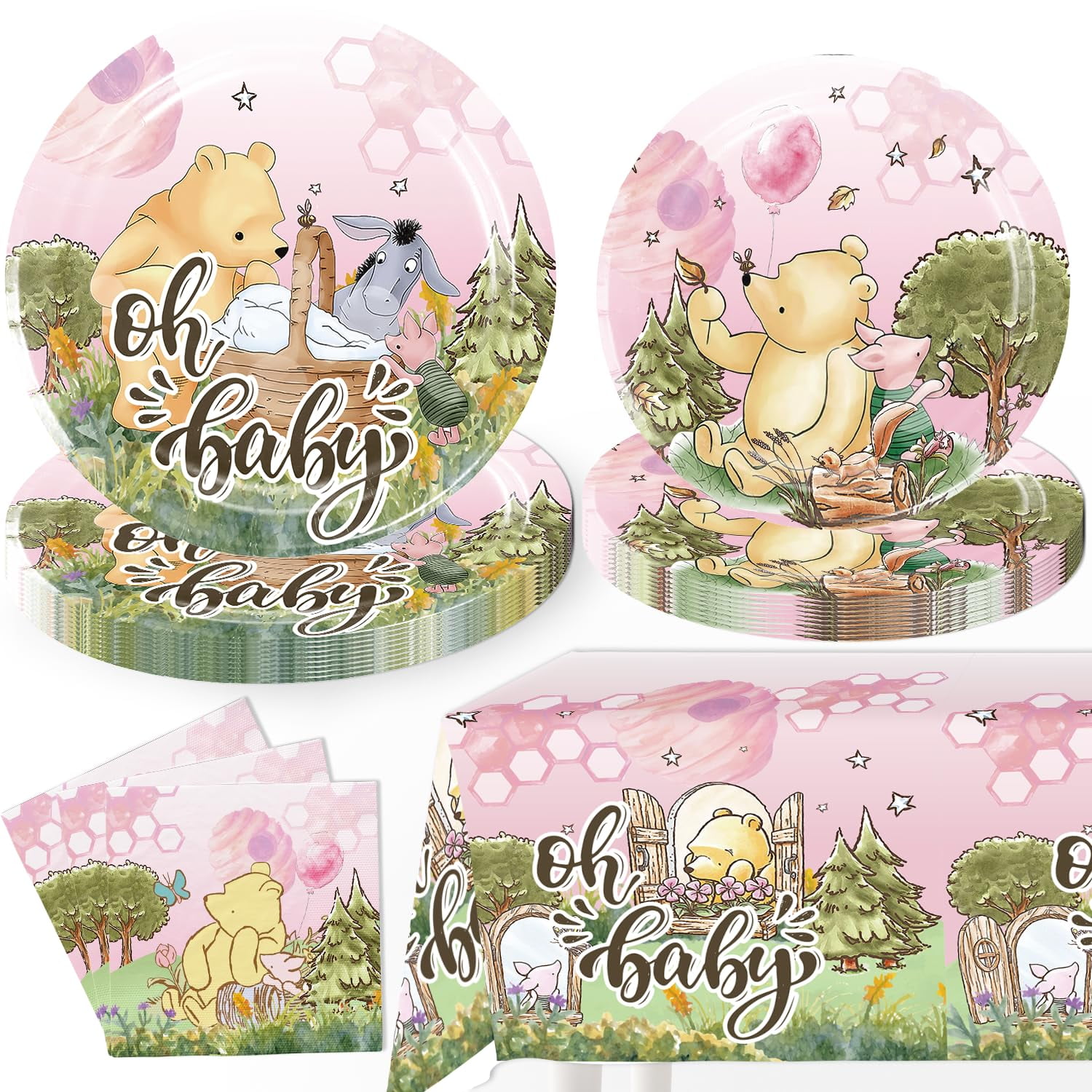 61pcs Classic Winnie Baby YPF5 Shower Decorations Girl Tableware 20