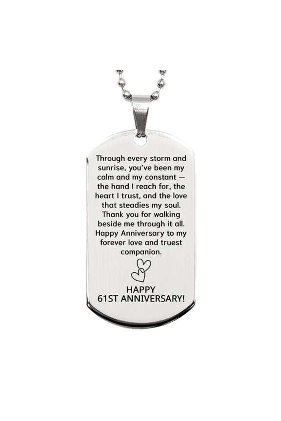 61st Anniversary Necklace - 61 Years Anniversary Gift for Him or Her - Couples Dog Tag for Boyfriend or Girlfriend