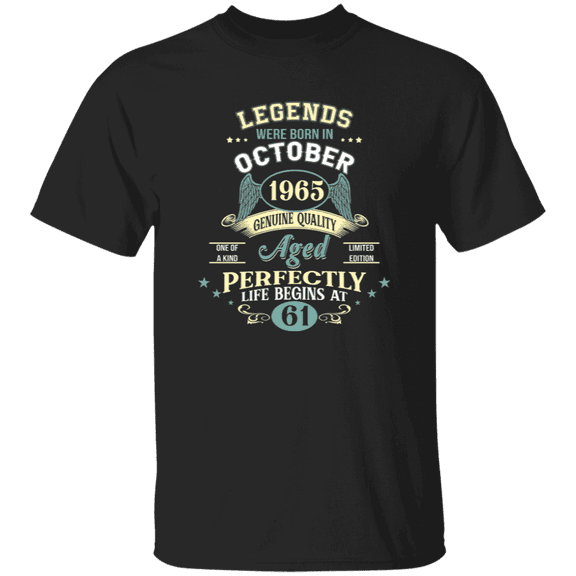 61st Birthday Shirt, Legends Were Born in October 1965 Bday Retro T-Shirt