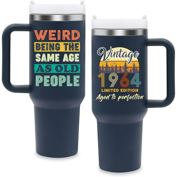 61st Birthday Tumbler 40 oz Stainless Steel Insulated 1964 Gifts for Women & Men Happy 61st Birthday With Lid & Straw Milestone Celebration