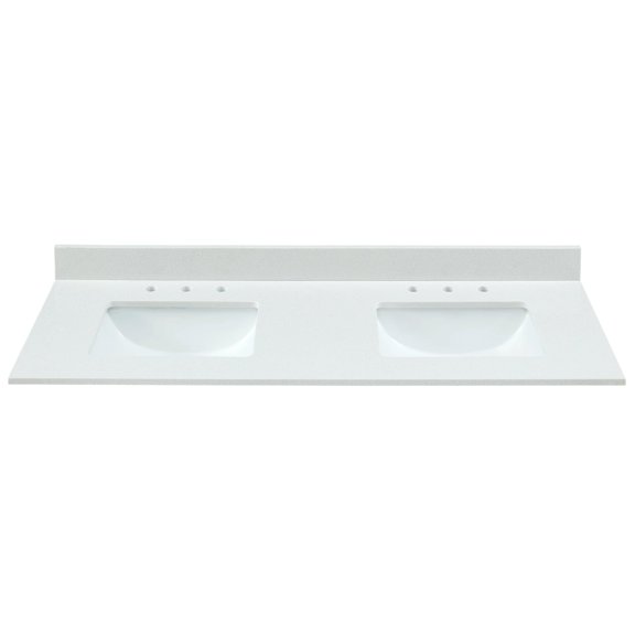 61x22 Inch Double Bathroom Vanity Top, Snow White Engineered Marble with 2 Undermount Porcelain Sinks, 0.75" Thick (") and 4" High Backsplash, Pre-Drilled 8" Widespread Faucet Holes