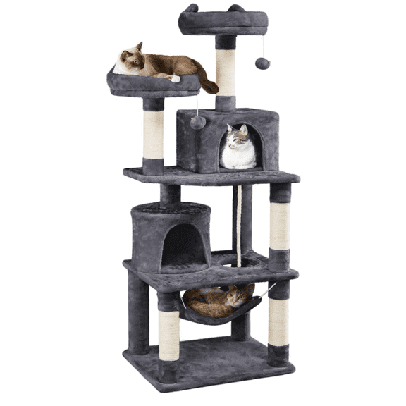 62.2 Cat Tree Cat Tower Cat Condo with Platform & Hammock, Scratching Posts for Kittens Pet Play House with Plush Perch for Indoor Activity Relaxing