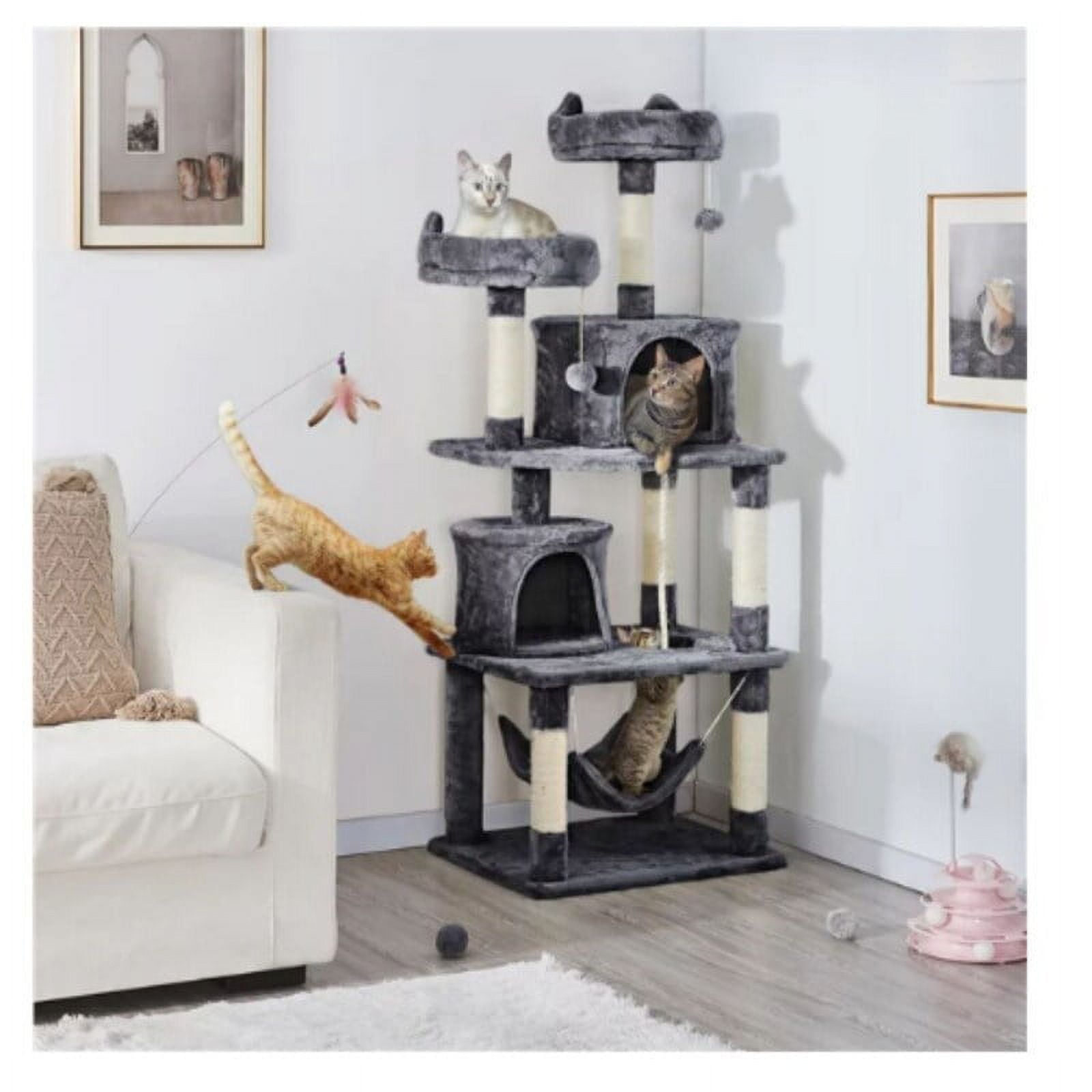 62.2'' Dark Gray Multi-Level Cat Tree Tower with Sisal