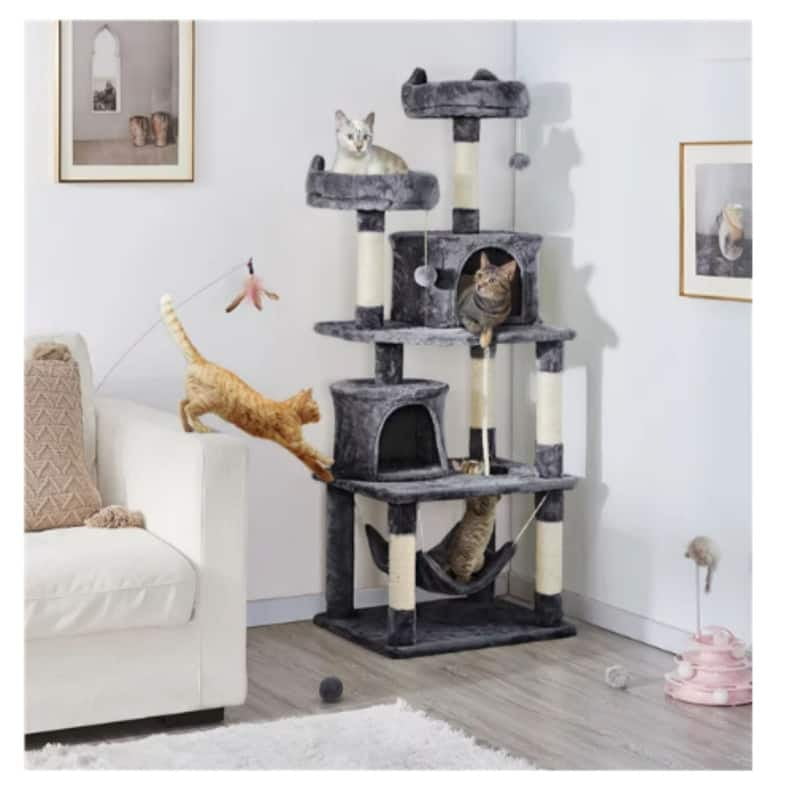 62.2'' Dark Gray Multi-Level Cat Tree Tower with Sisal