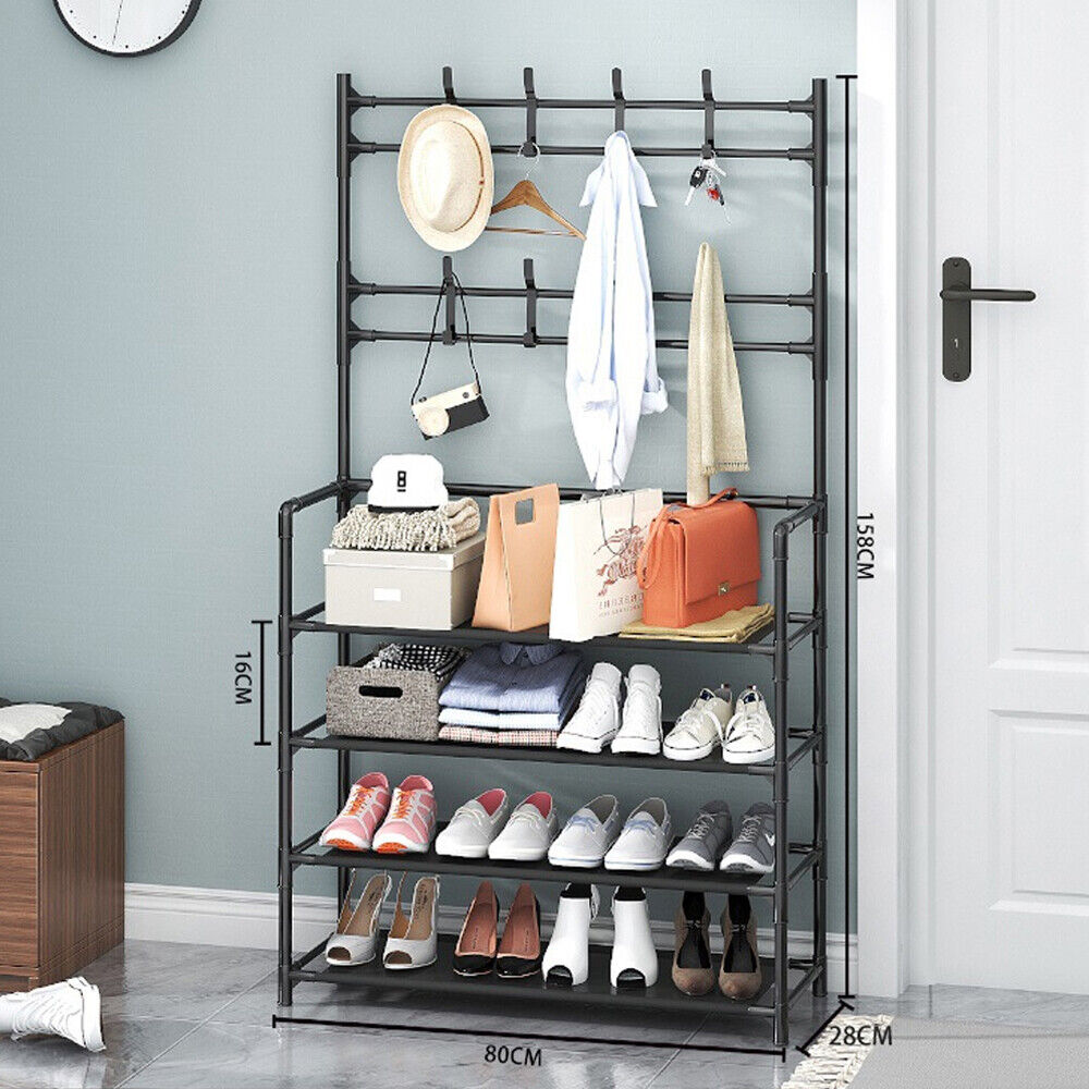 62.2" Metal Coat and Shoe Rack Shelf Organizer with 4 Tier Shoe Rack