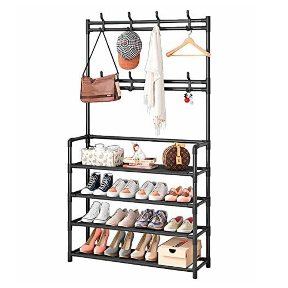 62.2" Metal Coat and shoe Rack Shelf Organizer with 4 Tier Shoe Rack