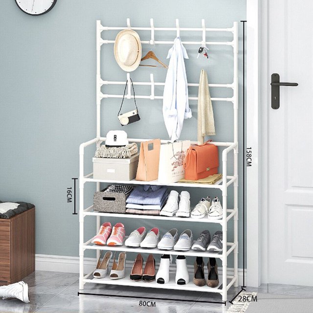 62.2" Metal Coat and shoe Rack Shelf Organizer with 4 Tier Shoe Rack