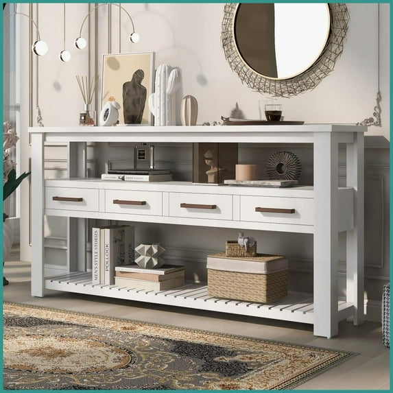 62.2'' Painted Coffee Table with 4 Drawers & 3 Shelves – Easy-Clean ...