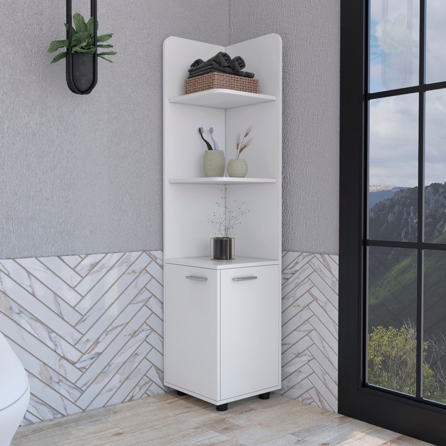 Curated visual reference: 3 Tier Open Shelf 2 Door White Corner Cabinet 62 Photo Inspiration