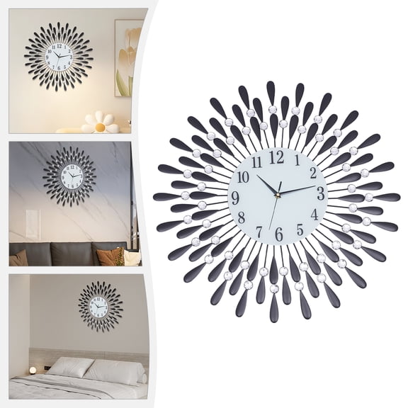 62*3.5cm Luxury Feather Large Wall Clock 3D Metal Living Room Art Wall Watch for Home Offices Decor