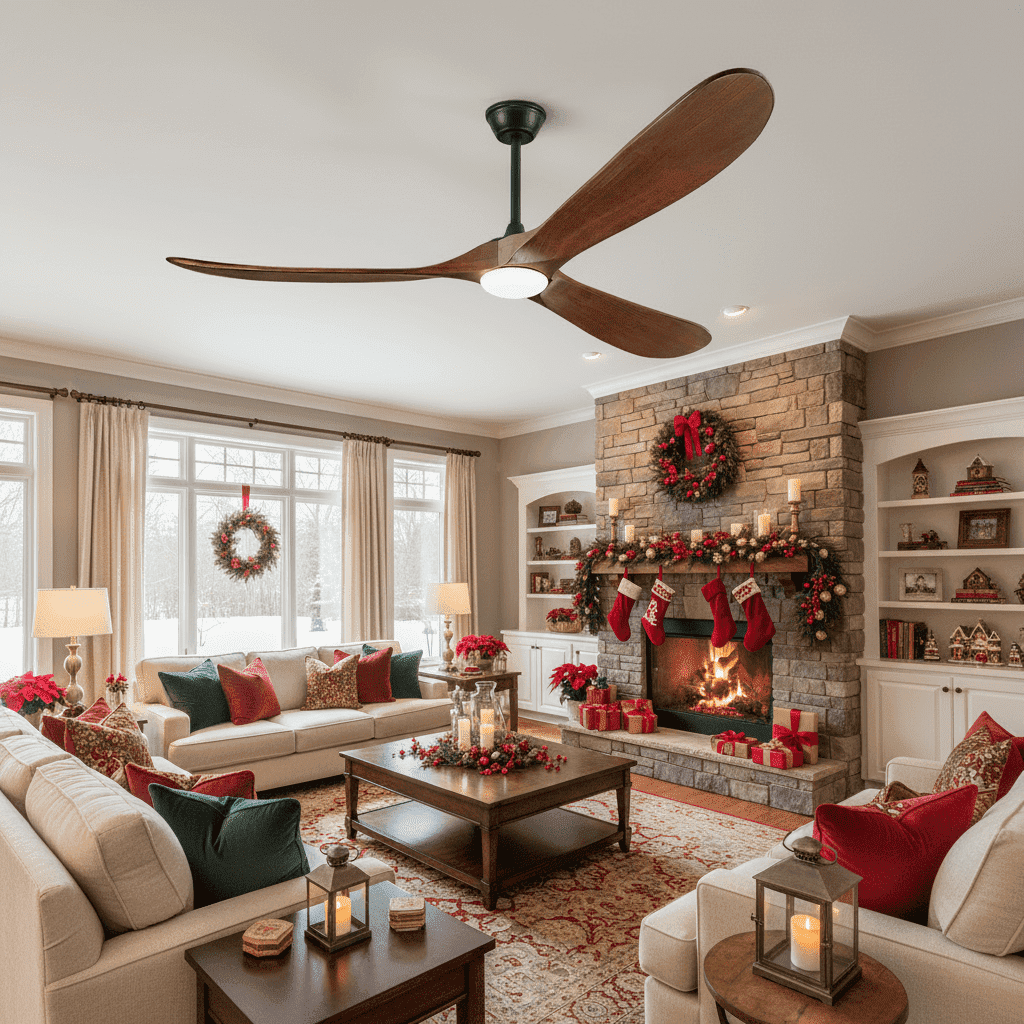 62" 3-Blade Modern Indoor/Outdoor Ceiling Fan with LED Light & Remote – 6-Speed High CFM Quiet DC Motor, Solid Walnut Wood Blades | Included Light Kit, Ideal for Patio, Coastal & Farmhouse