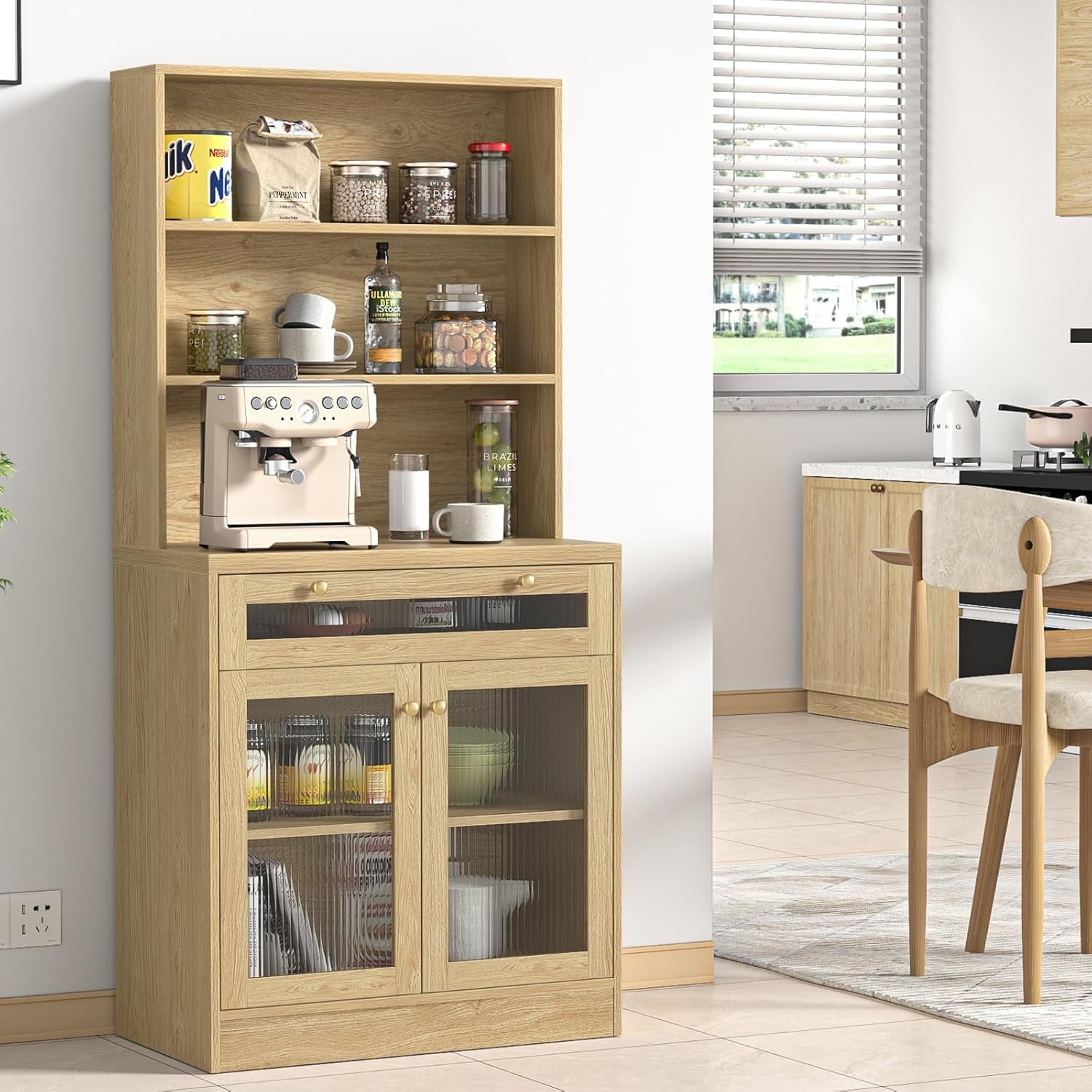 62" H Tall Kitchen Pantry Buffet Storage with Drawer Tall Hutch