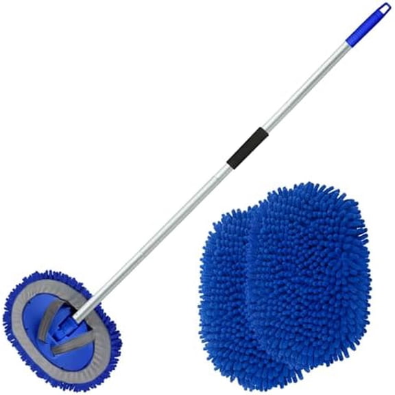 62" Microfiber Car Wash Brush with Long Handle Car Washing Mop Kit Mitt Sponge Car Cleaning Supplies Kit Duster RV Washing Car Brush Accessories, 1 Chenille Scratch-Free Replacement Head