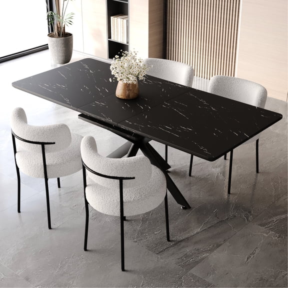62.4" - 78.15" Expandable Dining Table And Chair. Tabletop, Metal Frame. Upholstered Armless Modern Extendable . Leg. Cushioned